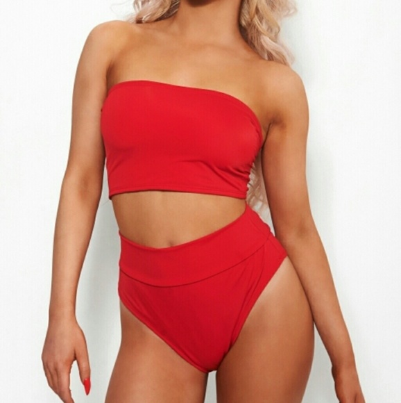 Red bandeau bikini set - Picture 2 of 3